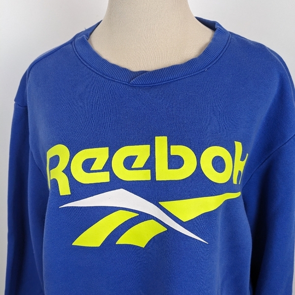 Reebok Crew Neck Sweater Tunic Size Large Blue Neon Green - Picture 2 of 10